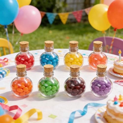 12 Mini Plastic Potion Bottles with Corks & Accessories Set