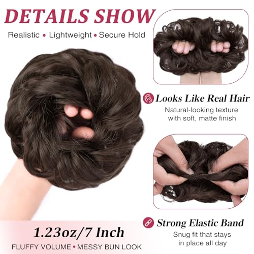 MORICA Messy Bun Hair Piece Curly Fake Hair Bun Scrunchies Extensions Synthetic Chignon Updo Hairpieces for Women Dark Brown
