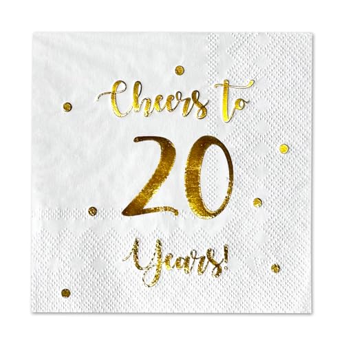 Cheers to 20 Years Cocktail Napkins - 50-Pack 3-Ply White Napkins