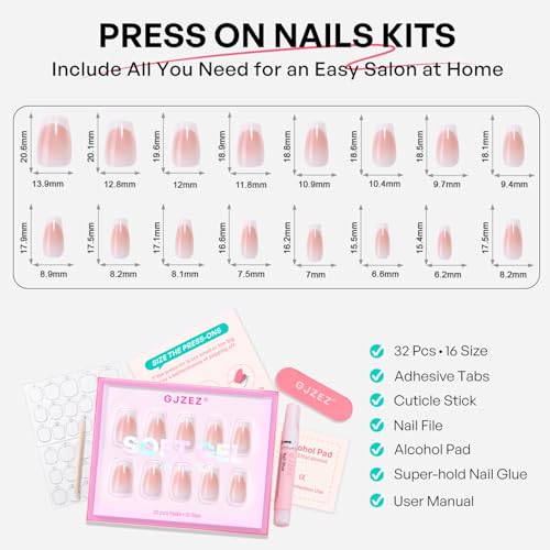 32Pcs Ombre French Medium Coffin Soft Gel Press on Nails