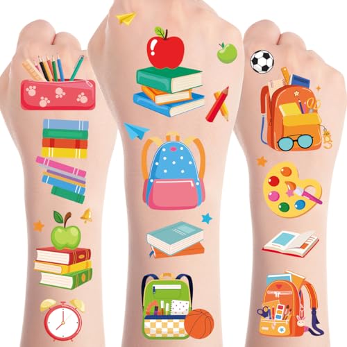 8 Sheets 200+ School Themed Temporary Tattoos for 100 Days Celebration & Party Favors