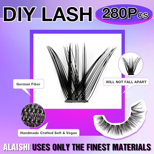AILAISHI 280pcs DIY Cluster Eyelash Extensions 40D+50D 9-16mm D Curl Fluffy Natural Lashes