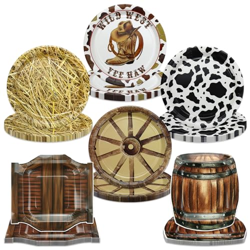 60 Pcs Western Cowboy Party Plates - Wild West Theme Disposable Dinnerware