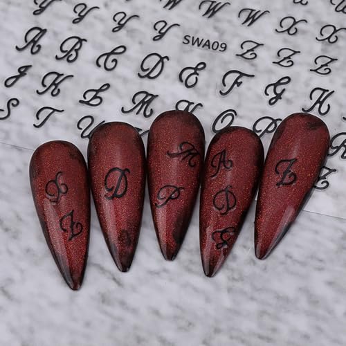 Gold Retro Alphabet Nail Stickers - 12 Sheets Self-Adhesive Art Decals