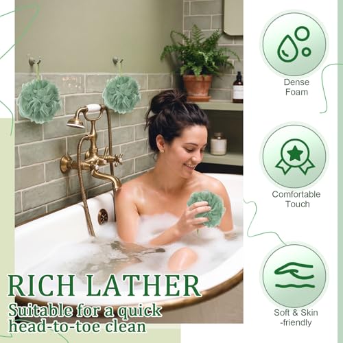 FuWeave 24 Pcs Sage Green Bath Loofah Sponge Set - Exfoliating Shower Scrubber