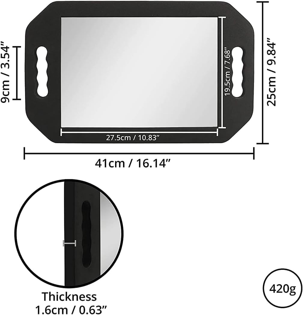 STRAMIOR Handle Large Rectangular Hand Held Mirror, Barber Mirror Salon Large Foam Hand Mirror with Double Handle,Square Barbershop Handheld Mirror,Black.