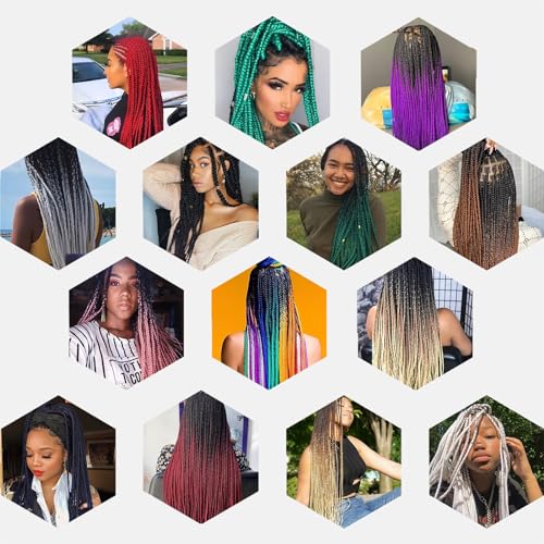 FYRLNA 6 Pack 24 Inch Jumbo Braiding Hair - Black to Red/Orange/Yellow/Green/Royal Blue
