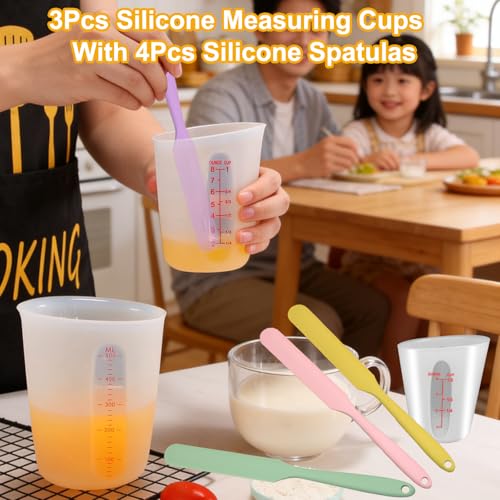 Silicone Measuring Cups Set with Spatulas - 3 Large Sizes