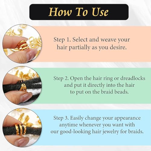 80 Pcs Gold and Silver Dreadlock Hair Beads - Non-Piercing Ear Clips