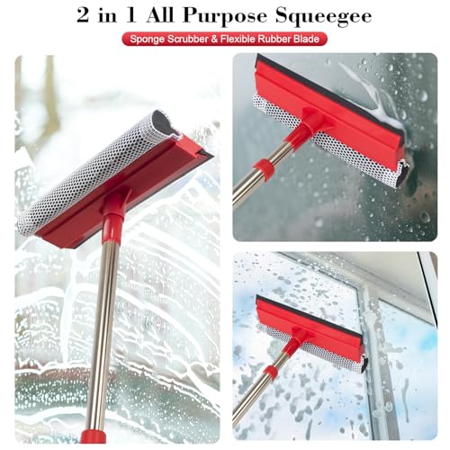 Retractable Window Squeegee with Stainless Steel Handle - 2-in-1 Cleaner for Cars, Glass Doors & Showers