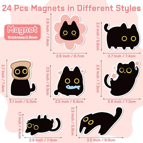 24Pcs Cute Black Cat Refrigerator Magnets Set - Fun Kitchen Decor