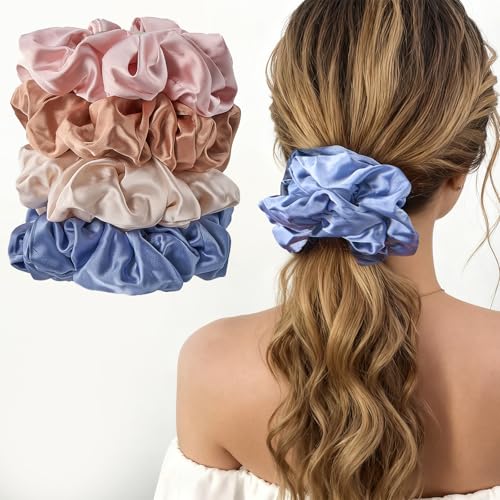 Lolalet 4-Pack Oversized Satin Scrunchies for Thick and Curly Hair