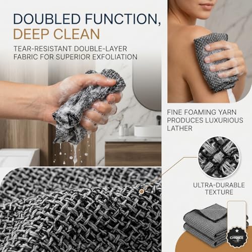 Liedrg Double Sided Microfiber Exfoliating Shower Towel - 40in Bath Body Scrubber for All Skin Types
