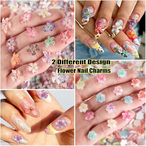 100Pcs 3D Colorful Flower Nail Charms for Nail Art - Hibiscus Design