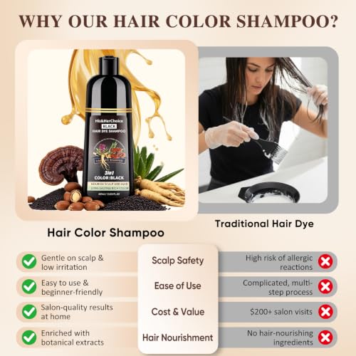 Black Hair Dye Shampoo 3-in-1 for Natural Gray Coverage
