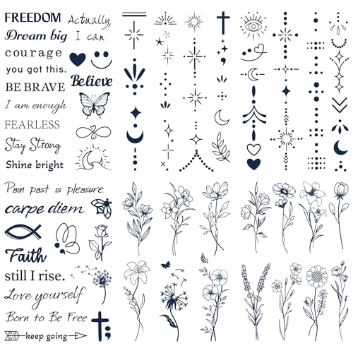 Epuxiael Wild Flower Semi Permanent Tattoos - 2 Week Long Lasting Body Art for Adults