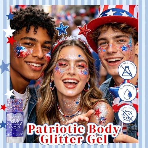 LuLuTone 4th of July Accessories Set #Set A Patriotic Body & Face Glitter Paint Stick & Tattoos