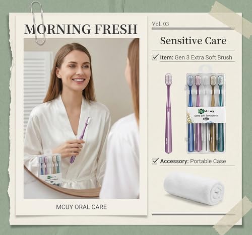Ultra Soft Toothbrushes for Sensitive Teeth - 5 Pack with Travel Case