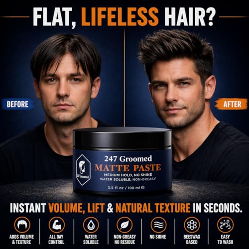 247 Groomed Matte Hair Paste for Men - Medium Hold Styling Clay