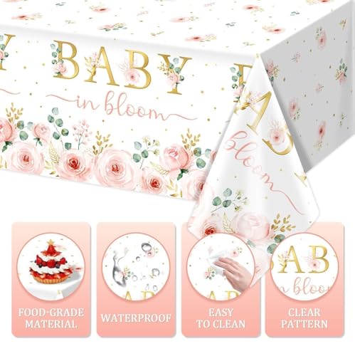 Baby in Bloom Disposable Tablecloths for Baby Showers - 3 Pack