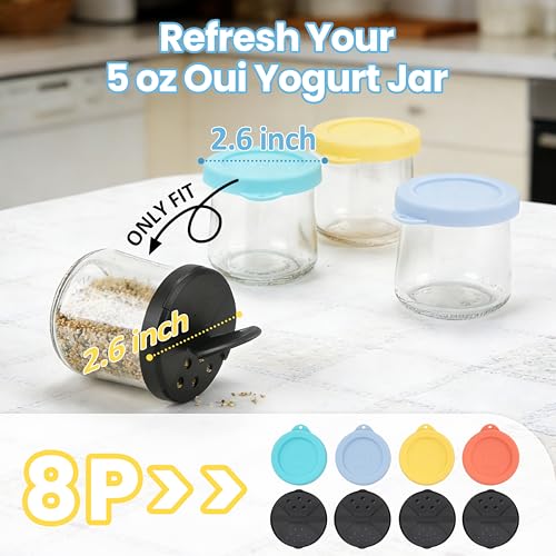 Oui Yogurt Jar Lids Set - 8 Reusable Silicone & Spice Covers