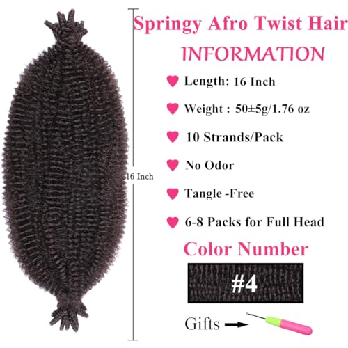 COOKOO 16-Inch Pre-Fluffed Springy Afro Twist Hair - 8 Pack Synthetic Braiding