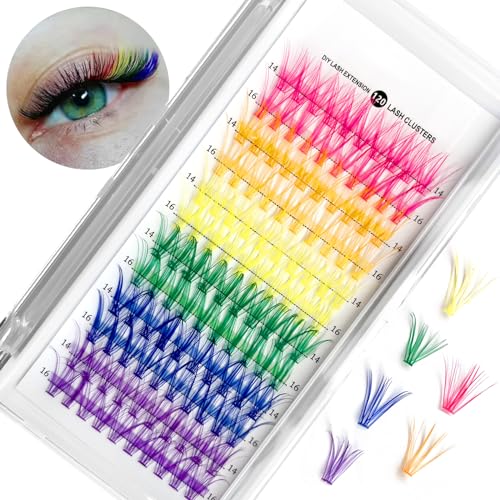 MUIIGOOD Colored Lash Extension Kit - 120 Pcs, 14mm & 16mm Clusters in 6 Colors