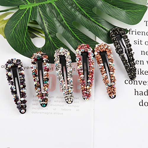 Messen Drop Shape AB Crystal Hair Barrettes - 6 Piece Rhinestone Set