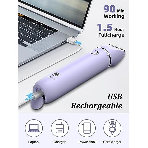 Cayzor Bikini Trimmer and Shaver Kit for Women - 2-in-1 Wet/Dry Electric Body Hair Trimmer Facial Hair Removal Cordless Waterproof Bikini Shaver Razor for Face Lip Chin Pubic Underarm Legs (Purple)
