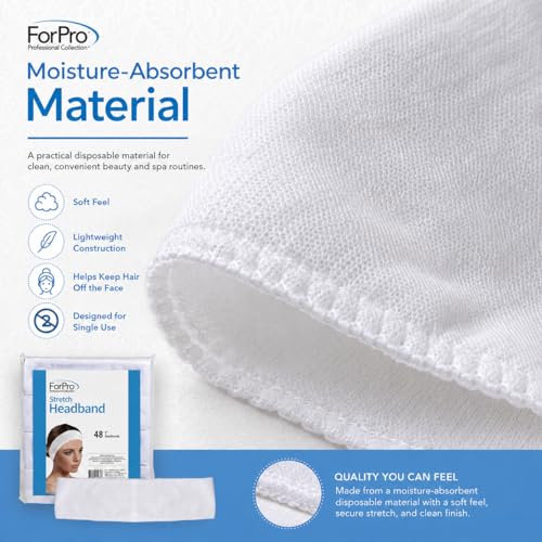 ForPro Stretch Headbands - Disposable Moisture Absorbent, 48 Count
