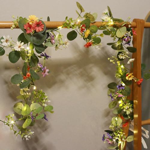 Daisy Garland Fairy Lights - 20 LED Eucalyptus Vine String Lights with Timer for Home, Bedroom, and Party Decoration