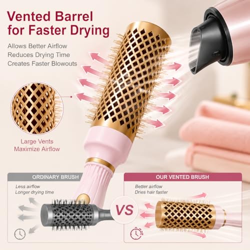 Ceramic Ionic Round Hair Brush Set for Blow Drying - 2pc Kit with Clips