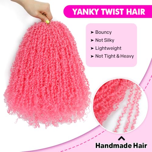 Youngther 12 Inch Pink Yanky Twist Crochet Hair - Pre-Twisted Synthetic Extensions (2 Pack)