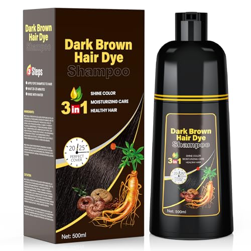 JUANCHI 3-in-1 Dark Brown Hair Dye Shampoo for Gray Coverage - 500ml