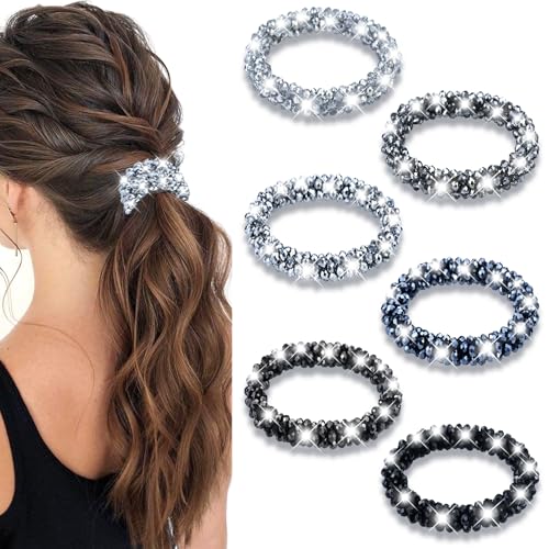 Dizila Multicolor Sparkly Rhinestone Bead Crystal Hair Ties Ponytail Holders Set
