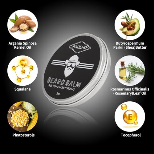 RAQEHO 2oz Beard Balm for Men - Mustache Wax & Styling Butter with Shea & Sandalwood (Pack of 1)