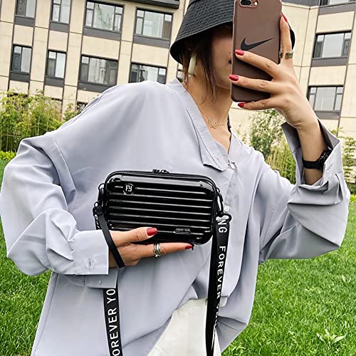 OXYPLAY Black PVC Hard Shell Travel Luggage & Makeup Bag with Alphabet Strap