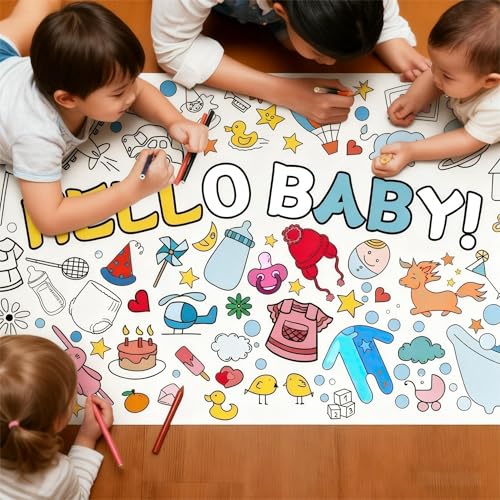 Giant Baby Shower Coloring Poster Tablecover - 30" x 72"