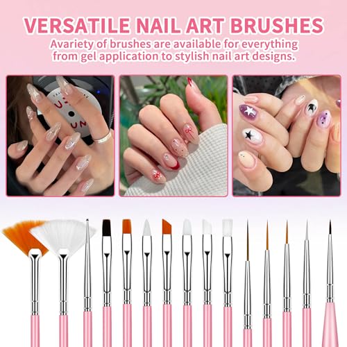15-Piece Nail Art Tools Set with Press-On Nail Stand & Brushes