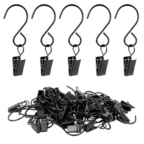 304 Stainless Steel S Hook Curtain Clips - 45 Pack, 3 Inch Black for String Lights & Party Decorations