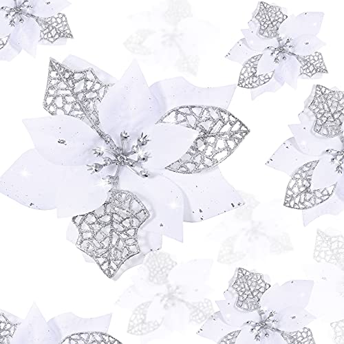 Boao 24 Pcs Glitter Poinsettia Flowers for Christmas Decor