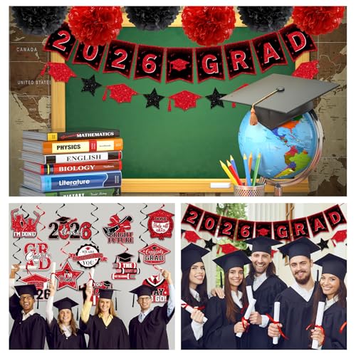 Class of 2026 Red and Black Graduation Decorations Set