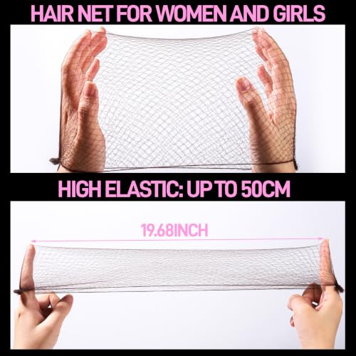 FANDAMEI Hair Nets Set for Buns with Bobby Pins & Elastic Ties - Brown, 20PCS