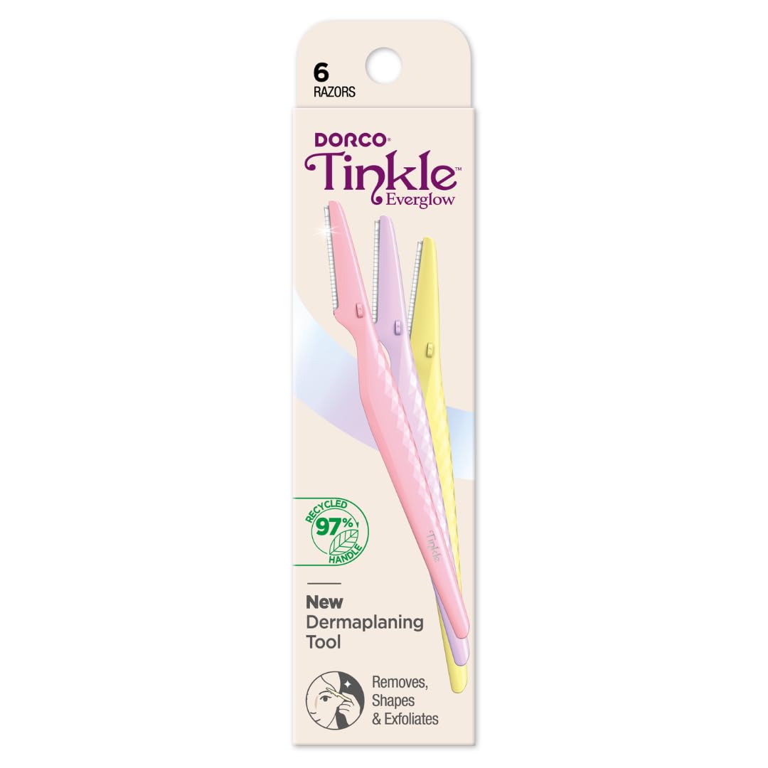Tinkle Everglow Dermaplane Razor (6 ct), Eyebrow Razor & Face Razors for Women, Peach Fuzz Remover, Dermaplaning Tool, Stainless Steel Blades, Stocking Stuffers