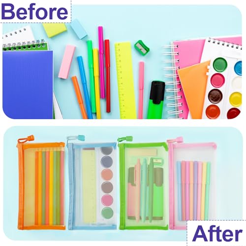 6 Pack Nylon Mesh Zipper Makeup Pouches - Travel Organizer Bags