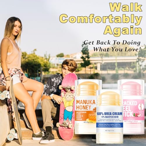 Charunee Cracked Heel Stick 3Pcs Foot Balm Roll-On for Dry Feet Men Women Peach Honey Avocado