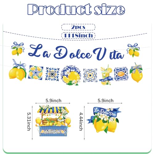 La Dolce Vita Party Decorations Set - 10pcs Lemon Banners & Swirls
