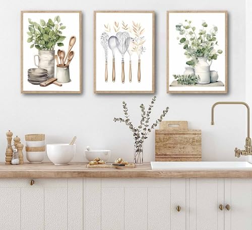 Sage Green Eucalyptus Leaves Wall Art - Unframed Canvas Set