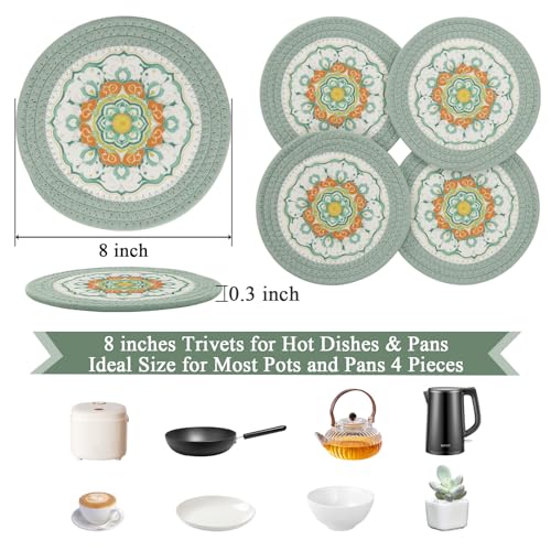 SHACOS Sage Green Cotton Trivet Mats - 8 Inch, 4 Pack
