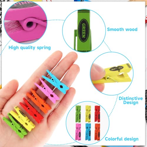 100 Pack Mini Crayon Wooden Clothespins with Jute Twine